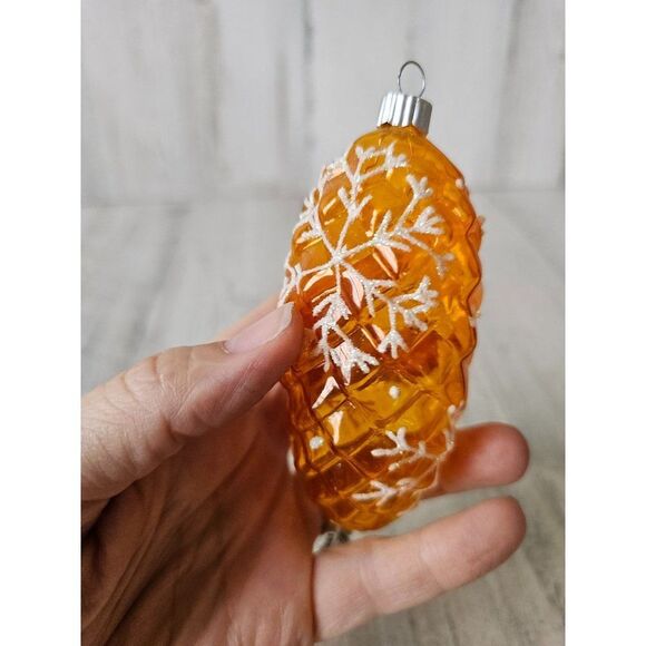 Vintage radko shiny Brite pinecone yellow snowflake ornament Xmas tree - Picture 7 of 10